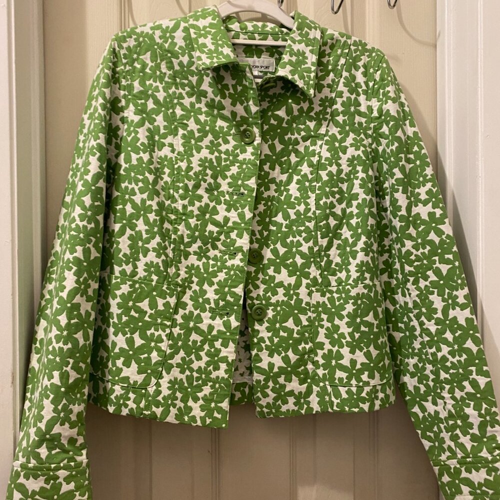 Jones New York Small White/Green dressy, casual, spring/summer jacket